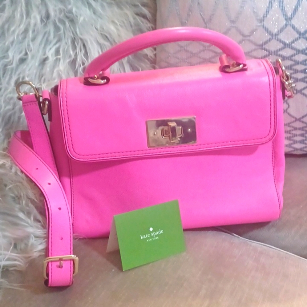 PINK LEATHER KATE SPADE CROSSBODY TOP CARRY BAG